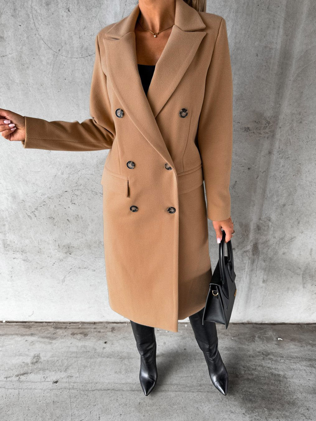 Women's Double-Breasted Long Coat – Tailored Winter Overcoat