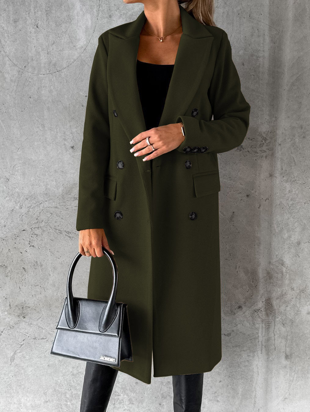 Women's Double-Breasted Long Coat – Tailored Winter Overcoat