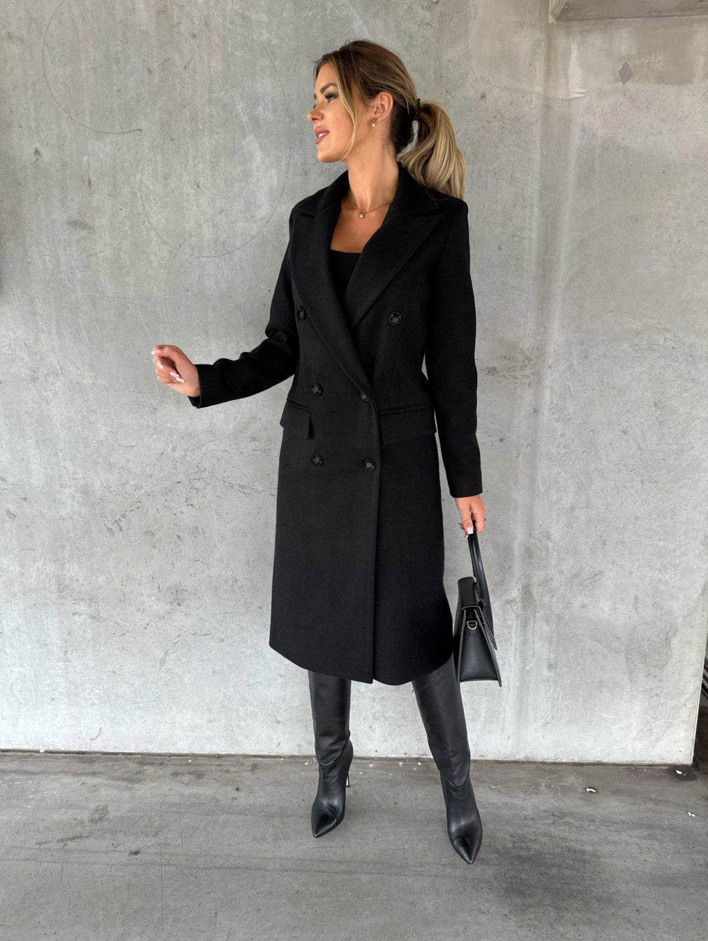 Women's Double-Breasted Long Coat – Tailored Winter Overcoat