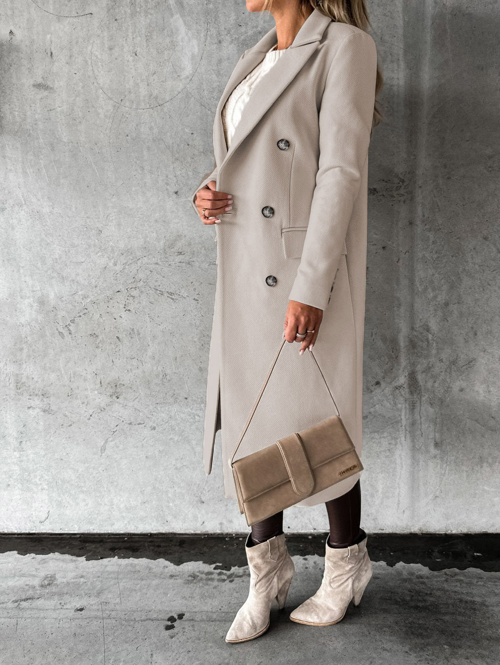 Women's Double-Breasted Long Coat – Tailored Winter Overcoat
