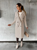 Women's Double-Breasted Long Coat – Tailored Winter Overcoat