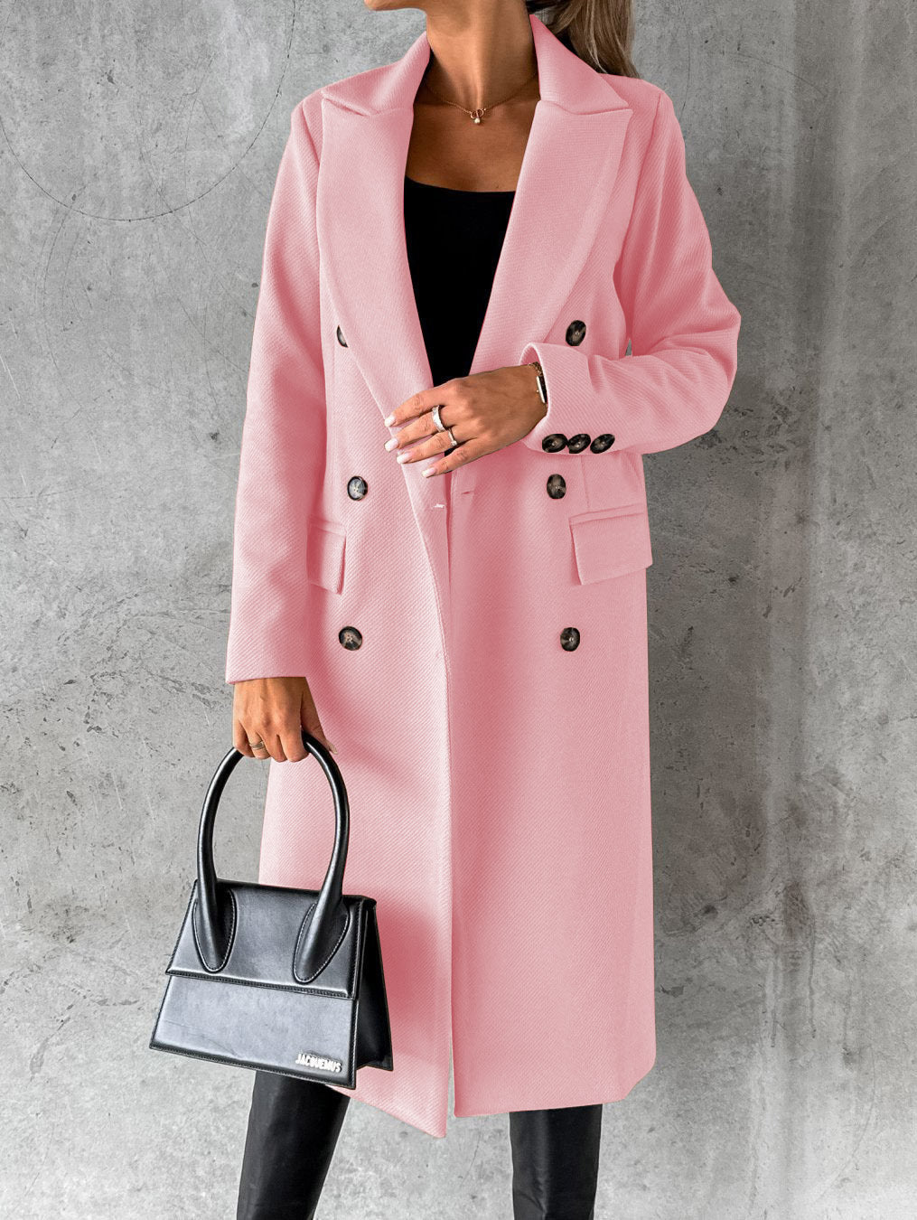 Women's Double-Breasted Long Coat – Tailored Winter Overcoat