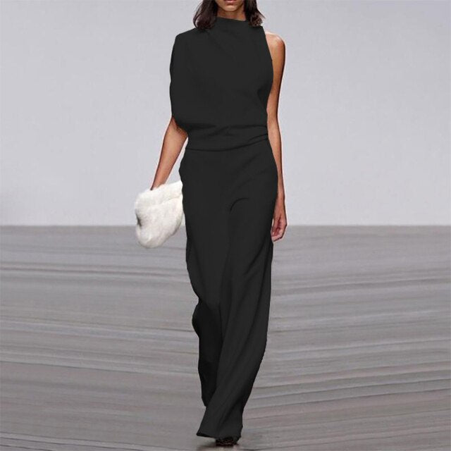 Women's Sleeveless Wide Leg Jumpsuit – Relaxed Flowy Occasion Jumpsuit