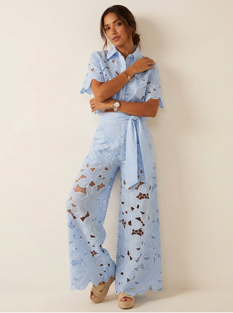 Women's Abstract Print Set – Wide Leg Pants Set