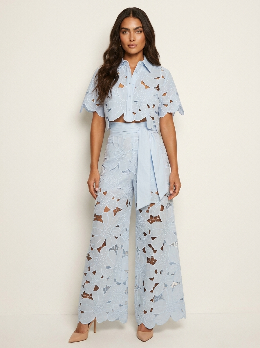 Women's Abstract Print Set – Wide Leg Pants Set