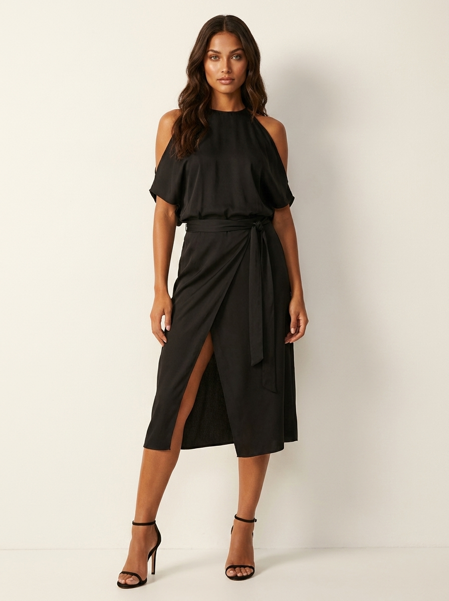 Women's Evening Halter Maxi Dress – Flowy Wrap Detail Formal Gown