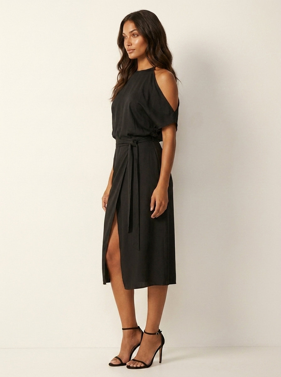 Women's Halter Evening Maxi Dress – Wrap Detail Flowy Formal Gown