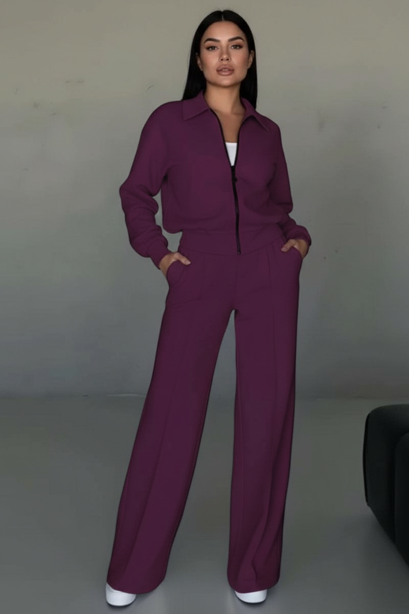 Women's Zip Lounge Set – Wide Leg Set