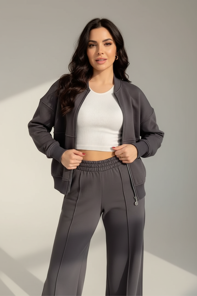 Women's Zip Lounge Set – Wide Leg Set