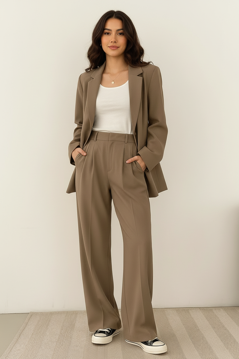 Women's Double-Breasted Blazer Set – Tailored Pants Set