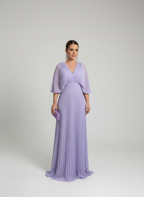 Women's Pleated Maxi Dress – Bell Sleeve Dress