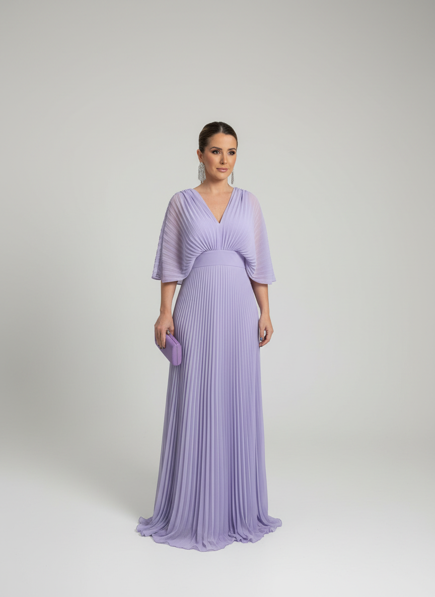 Women's Pleated Maxi Dress – Bell Sleeve Dress