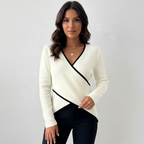 Women's Long Sleeve Wrap Top – Cross Front Fitted Waist Wrap Top