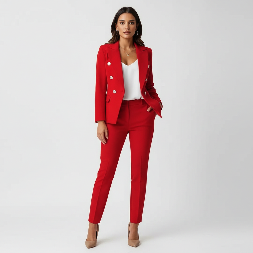 Women's Tailored Pants Suit – Double-Breasted Blazer Set