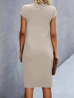 Women's Tailored Midi Dress – Round Neck Defined Waist Occasion Dress