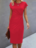 Women's Tailored Midi Dress – Round Neck Defined Waist Occasion Dress