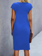 Women's Tailored Midi Dress – Round Neck Defined Waist Occasion Dress