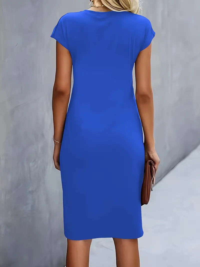 Women's Tailored Midi Dress – Round Neck Defined Waist Occasion Dress