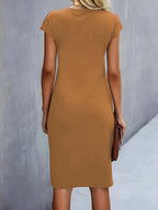 Women's Tailored Midi Dress – Round Neck Defined Waist Occasion Dress