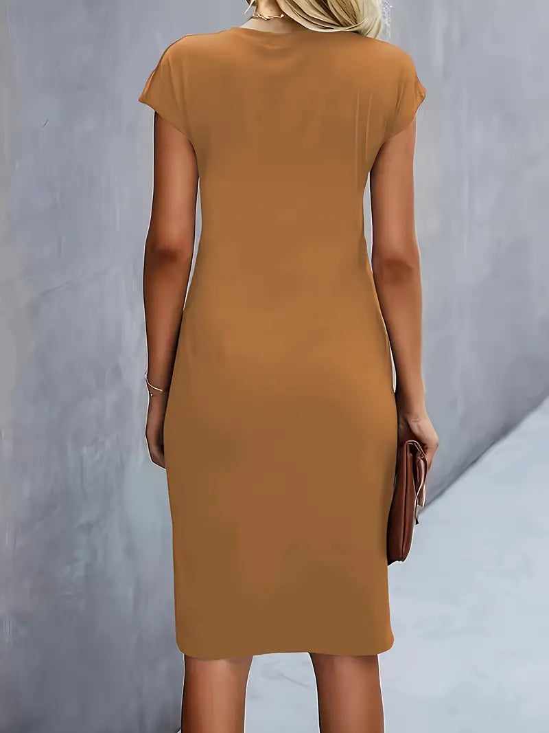 Women's Tailored Midi Dress – Round Neck Defined Waist Occasion Dress