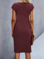 Women's Tailored Midi Dress – Round Neck Defined Waist Occasion Dress
