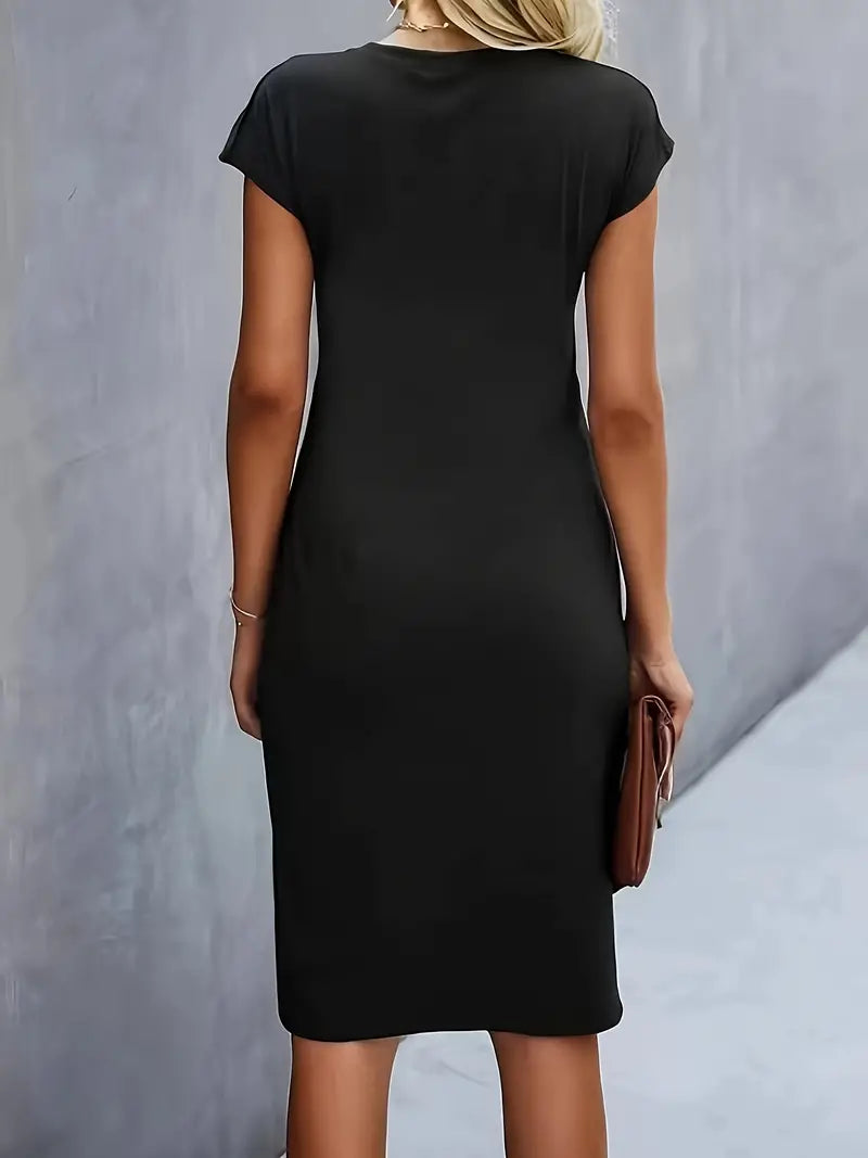 Women's Tailored Midi Dress – Round Neck Defined Waist Occasion Dress
