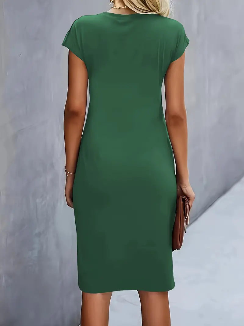 Women's Tailored Midi Dress – Round Neck Defined Waist Occasion Dress