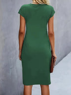 Women's Tailored Midi Dress – Round Neck Defined Waist Occasion Dress