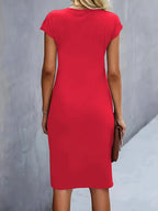 Women's Tailored Midi Dress – Round Neck Defined Waist Occasion Dress