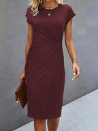 Women's Tailored Midi Dress – Round Neck Defined Waist Occasion Dress