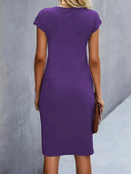 Women's Tailored Midi Dress – Round Neck Defined Waist Occasion Dress