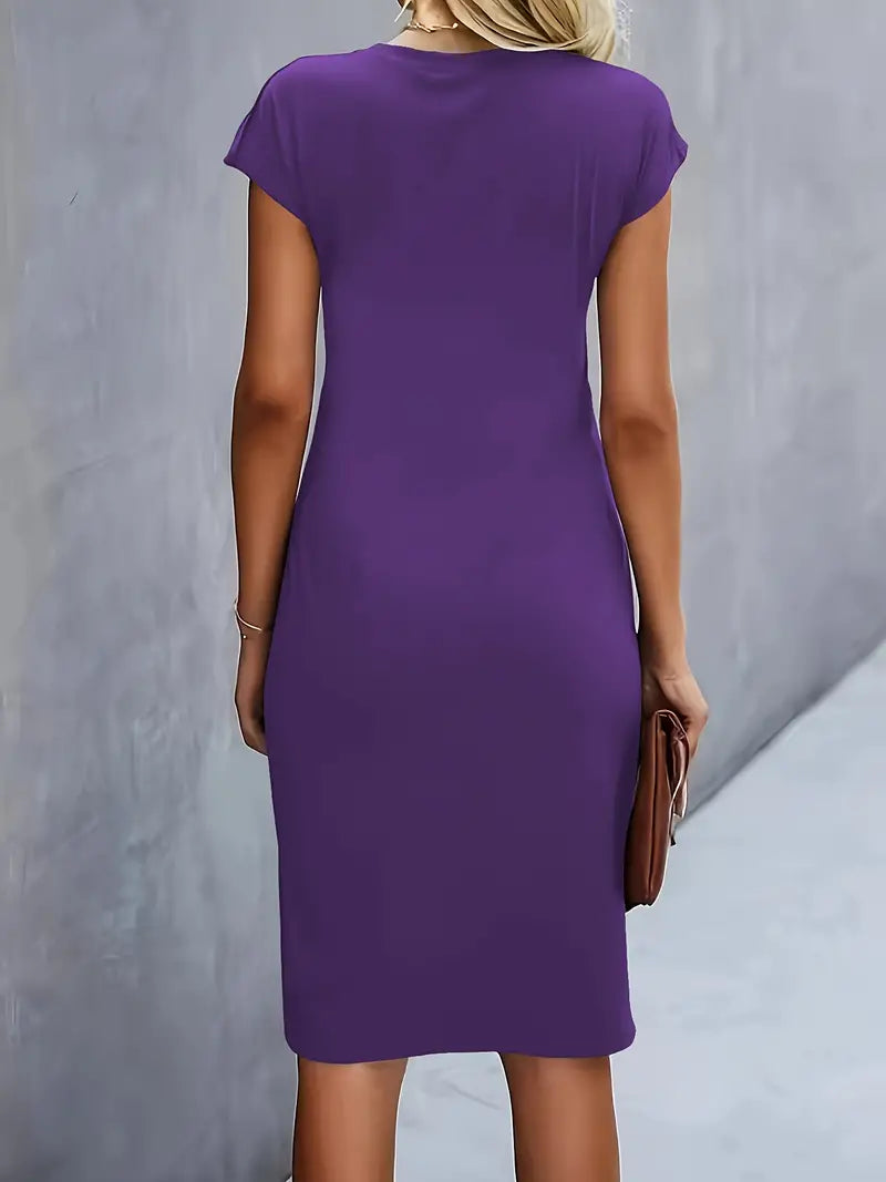 Women's Tailored Midi Dress – Round Neck Defined Waist Occasion Dress