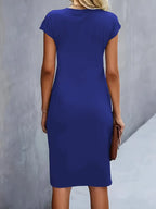 Women's Tailored Midi Dress – Round Neck Defined Waist Occasion Dress