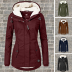 Women's Longline Hooded Coat – Pleated Button Front Pocket Winter Coat