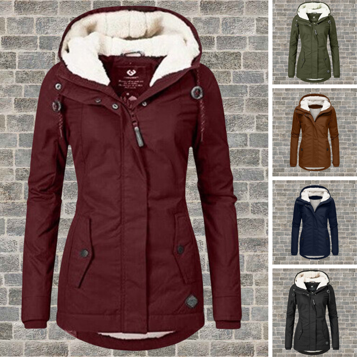 Women's Longline Hooded Coat – Pleated Button Front Pocket Winter Coat
