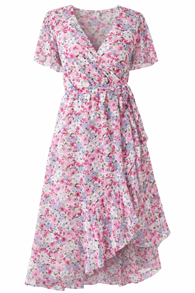 Women's Floral Midi Dress – Wrap V-Neck Dress
