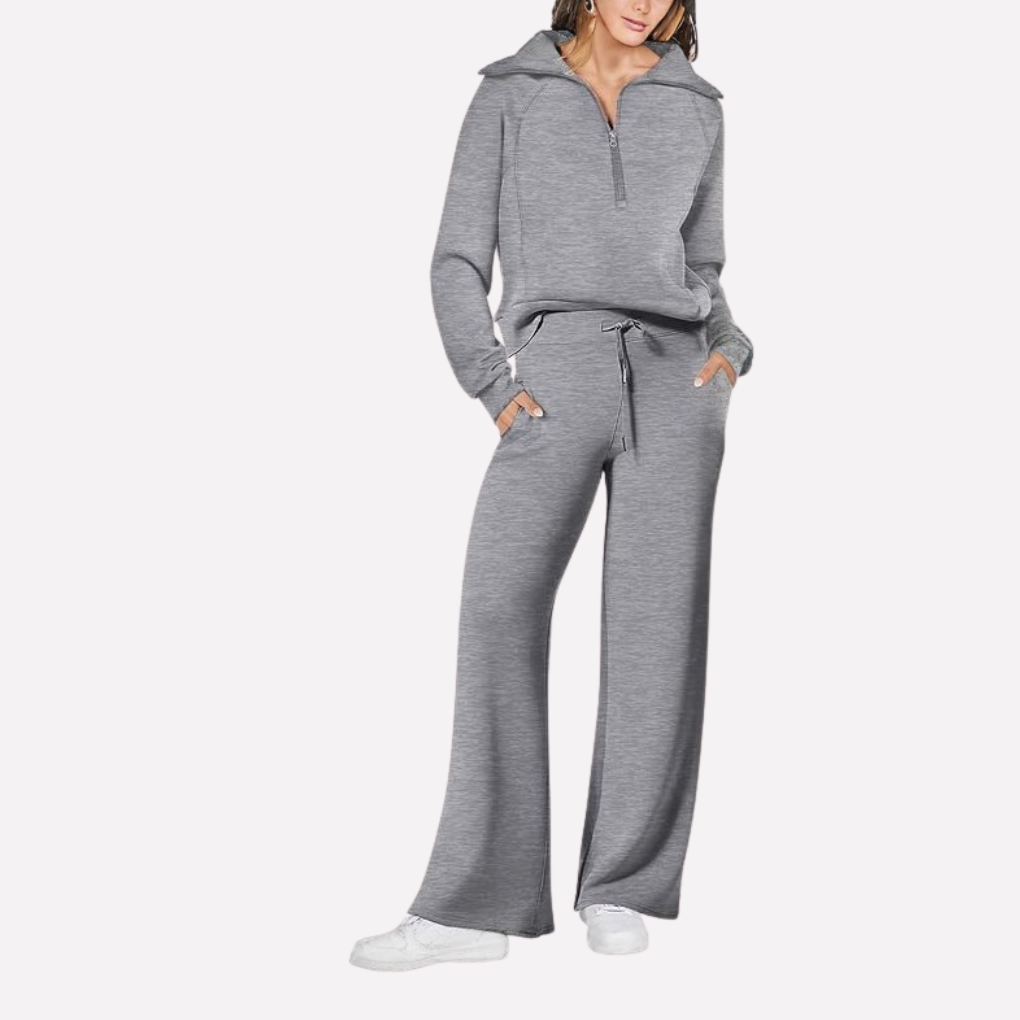 Women's Travel Two-Piece Set – Relaxed Top & Wide Leg Pants Set