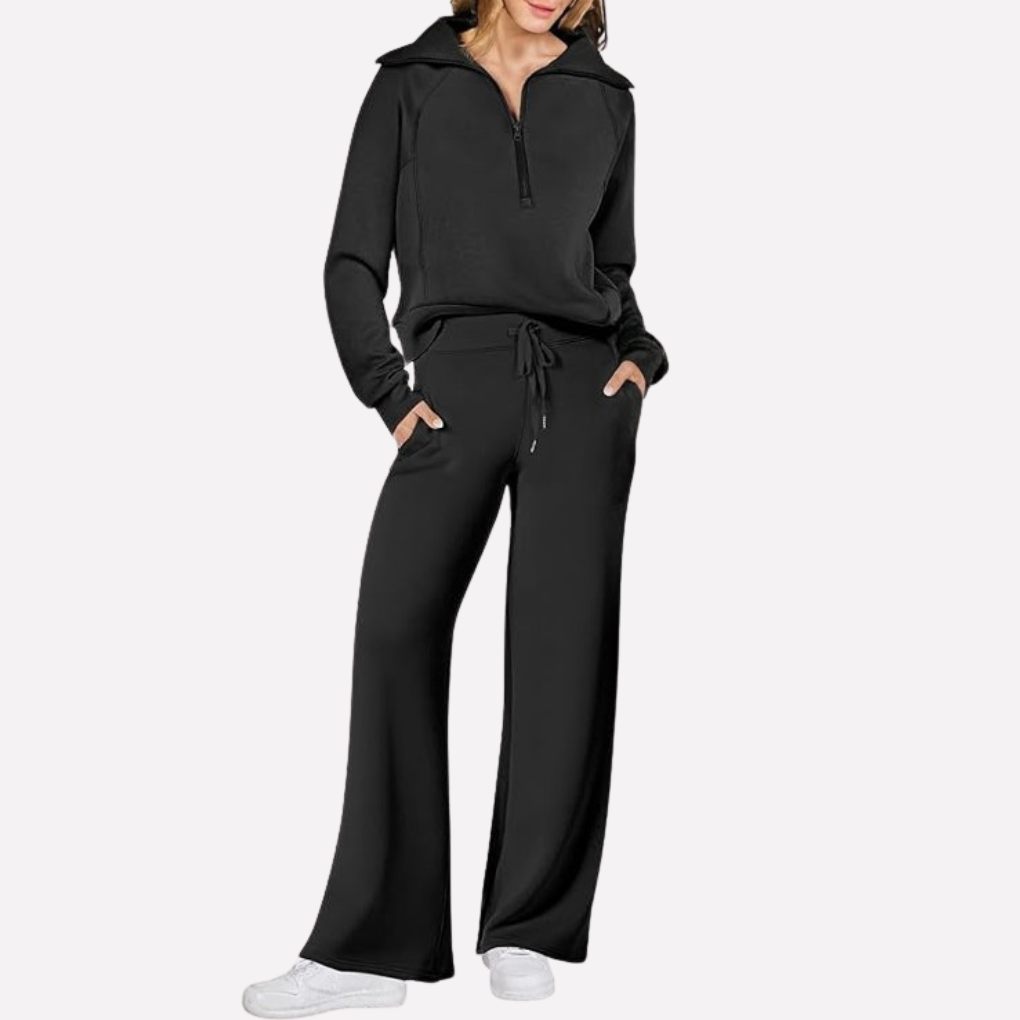 Women's Travel Two-Piece Set – Relaxed Top & Wide Leg Pants Set