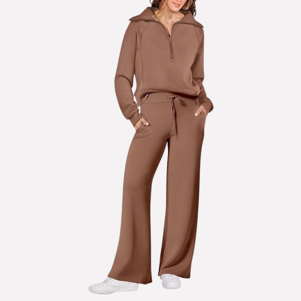 Women's Travel Two-Piece Set – Relaxed Top & Wide Leg Pants Set