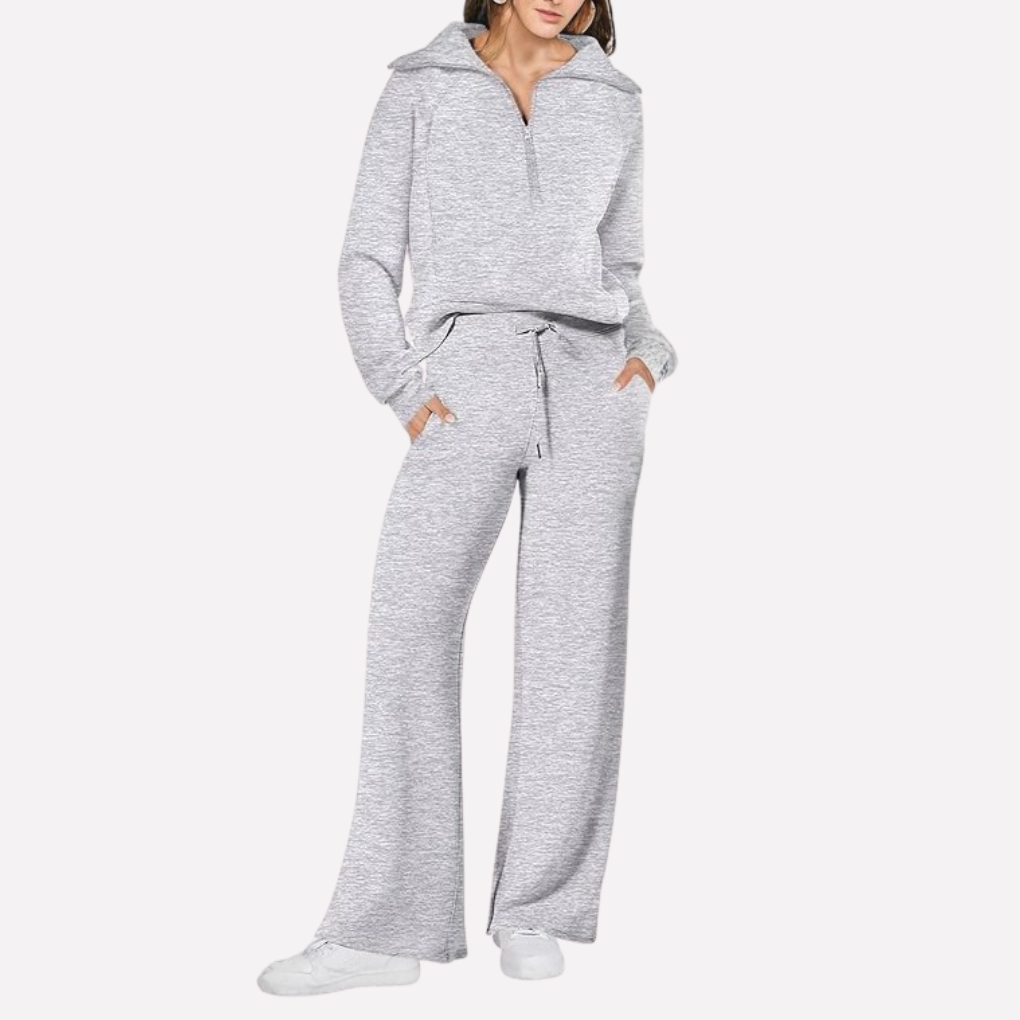 Women's Travel Two-Piece Set – Relaxed Top & Wide Leg Pants Set
