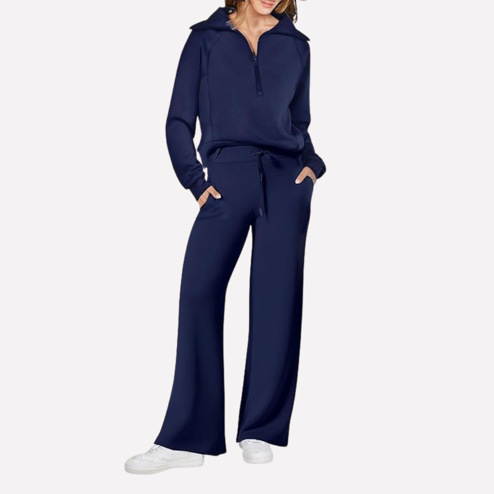 Women's Travel Two-Piece Set – Relaxed Top & Wide Leg Pants Set