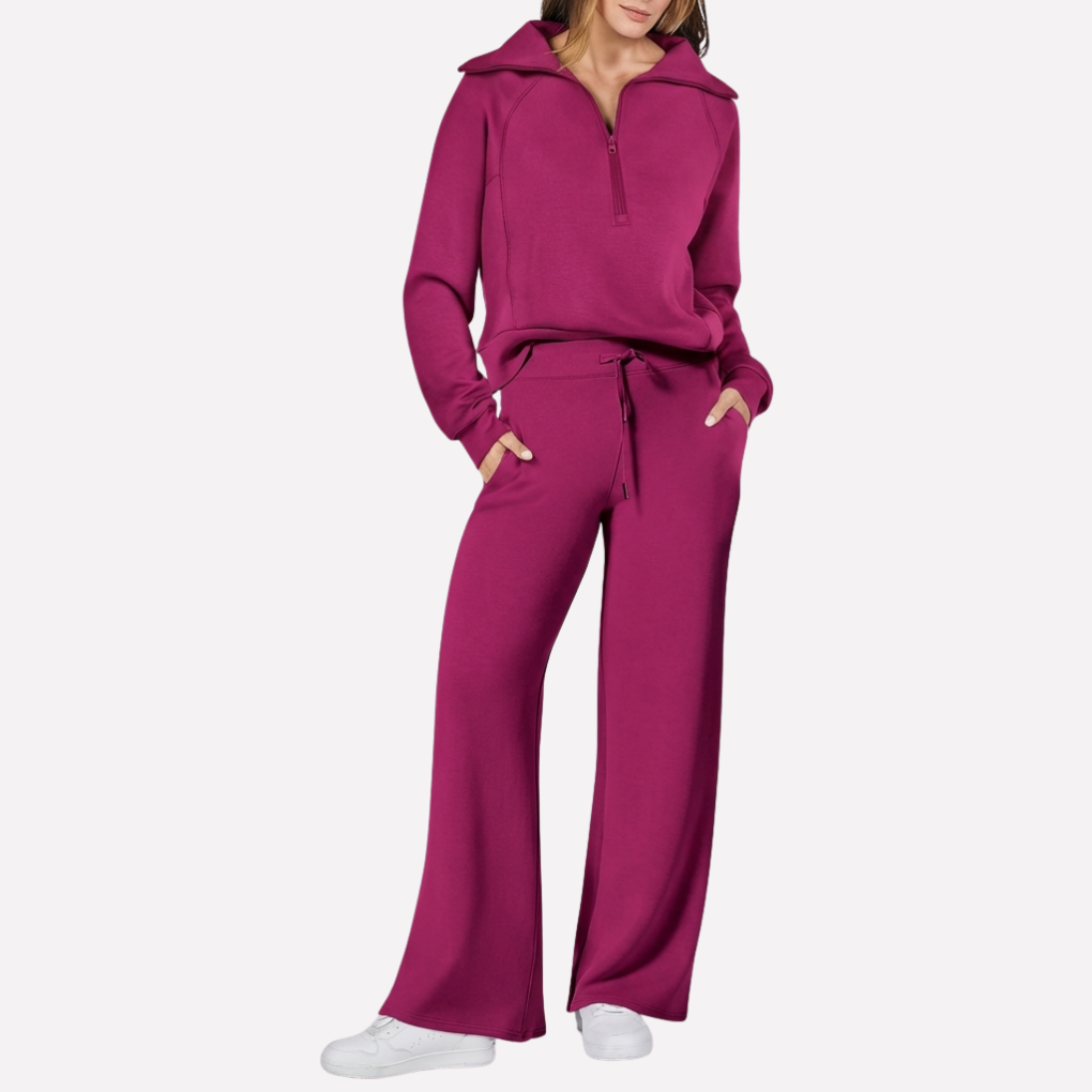 Women's Travel Two-Piece Set – Relaxed Top & Wide Leg Pants Set