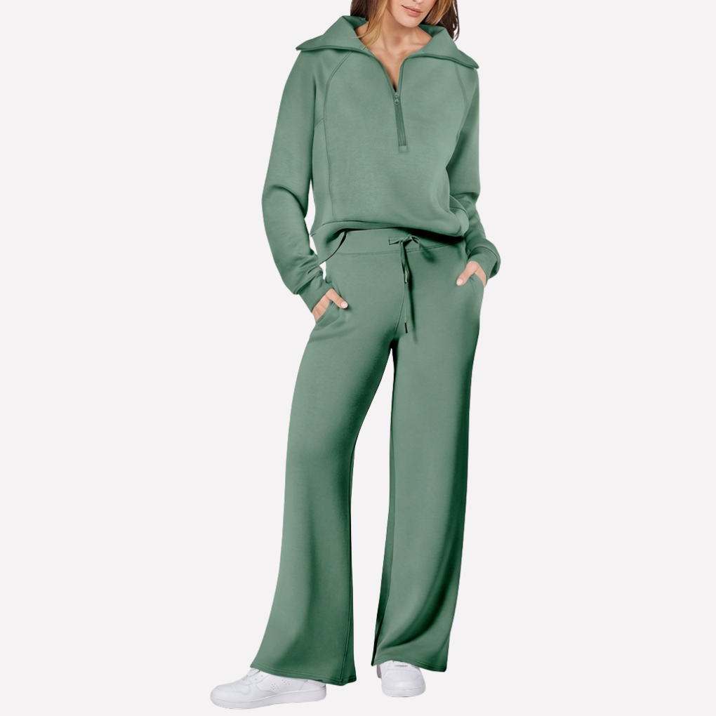 Women's Travel Two-Piece Set – Relaxed Top & Wide Leg Pants Set