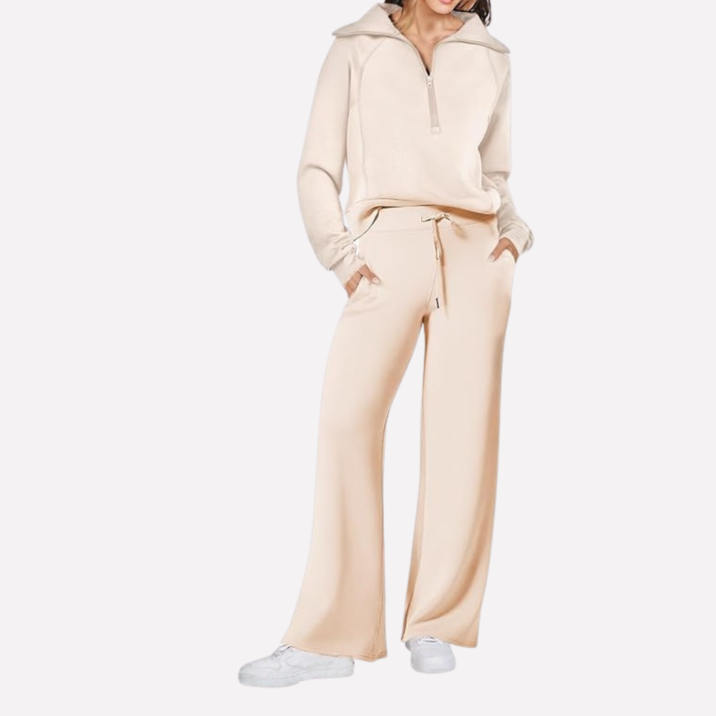 Women's Travel Two-Piece Set – Relaxed Top & Wide Leg Pants Set