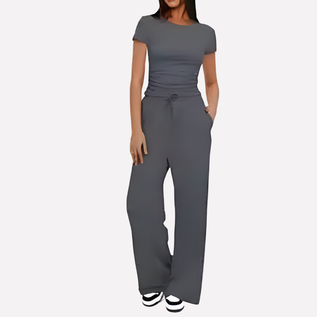 Women's Ruffle Crop Top Set – Wide Leg Lounge Pants Set