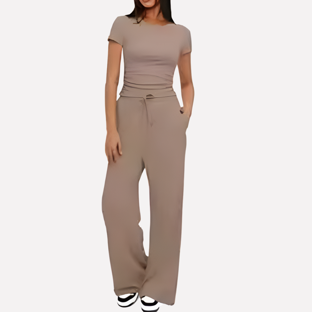 Women's Ruffle Crop Top Set – Wide Leg Lounge Pants Set