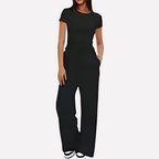 Women's Ruffle Crop Top Set – Wide Leg Lounge Pants Set