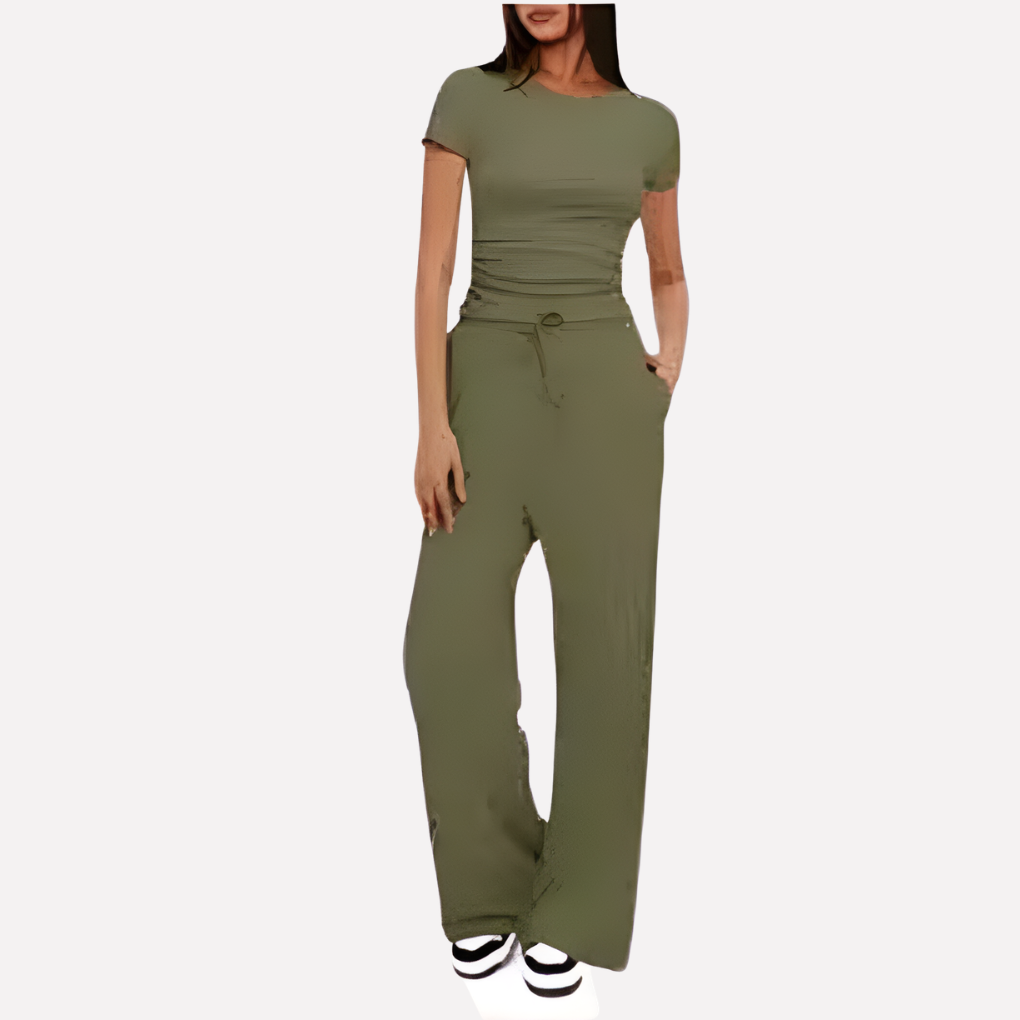 Women's Ruffle Crop Top Set – Wide Leg Lounge Pants Set