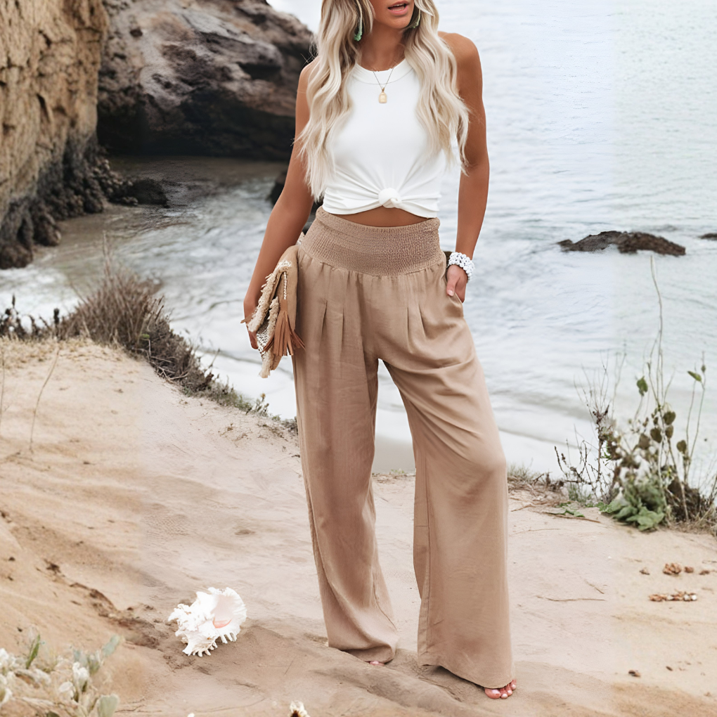 Women's Wide Leg Palazzo Pants – High Waist Elastic Waist Trousers