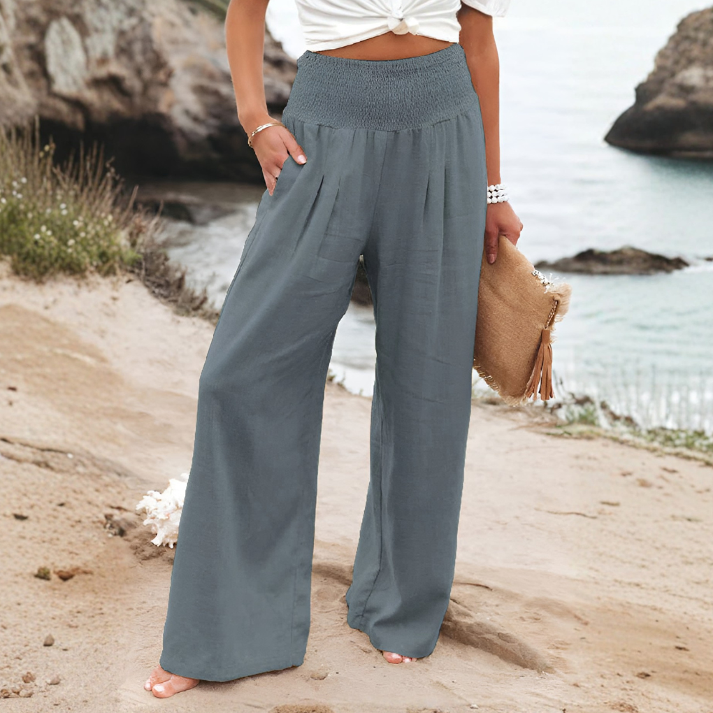 Women's Wide Leg Palazzo Pants – High Waist Elastic Waist Trousers